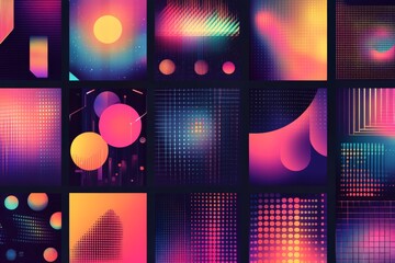 Poster - Colorful abstract designs featuring geometric shapes and gradients in vibrant hues