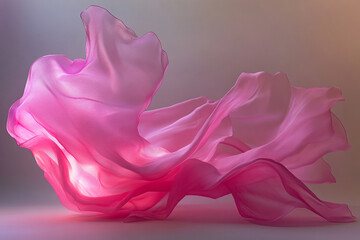 Aufkleber - Graceful pink fabric flowing in soft waves against a gradient background, symbolizing elegance, beauty, and creativity, perfect for design and artistic concepts