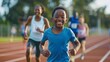 © pimmou - A joyful child running on a track, representing the spirit of youth and athletics in a lively environment.