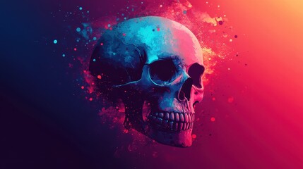 Wall Mural - A Neon Skull In Vivid Colorful Splashes