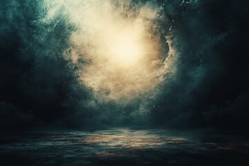 Poster - Mysterious cloudy landscape illuminated by enigmatic light during twilight hours