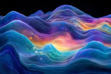 Poster - Vibrant surreal landscape with flowing waves in bright colors and soft gradients, creating an otherworldly atmosphere