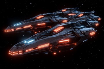 Aufkleber - Futuristic spacecraft navigating the depths of space with bright luminescent features