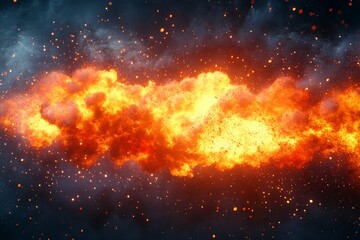 Poster - Spectacular explosion with bright flames and smoke illuminating the night sky