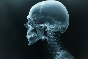 Aufkleber - X-ray of a human skull revealing intricate details of the cranial structure and cervical spine