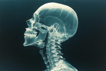 Aufkleber - Detailed x-ray of a human skull showing intricate bone structure and alignment captured in a clinical setting