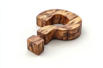 Aufkleber - Wooden question mark symbol placed on a white backdrop emphasizing curiosity and inquiry