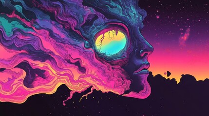 Wall Mural - Cosmic Being Abstract Portrait Vibrant Colors