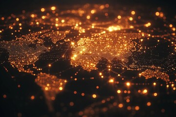 Aufkleber - Illuminated map of the world showcasing vibrant lights representing cities and connectivity at night