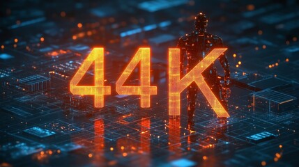 Aufkleber - glowing 4k sign on futuristic circuit board with abstract ai figure, advanced technology concept.