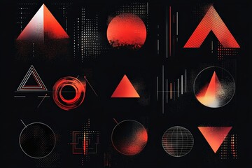 Poster - Abstract geometric patterns in red and black showcasing various shapes and designs for modern art enthusiasts
