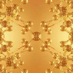 Aufkleber - Golden Molecular Pattern with Interconnected Spheres in Abstract Style Representing Science, Chemistry, and Technology Concepts