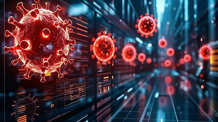Poster - Digital visualization of a virus highlighting advanced technology and research