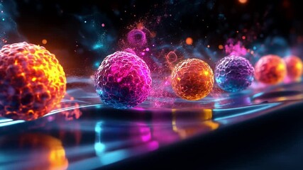 Poster - Colorful abstract representation of molecular structures in a fluid environment at night
