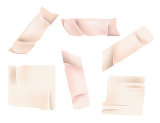 vector set of 3d realistic beige adhesive tape. torn pieces of masking tape isolated on transparent 