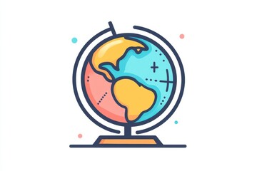 Poster - Colorful globe illustration depicting continents with artistic details for educational purposes. Generative AI