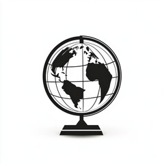 Poster - Stylish black and white globe showcasing continents on a stand designed for education or decor. Generative AI