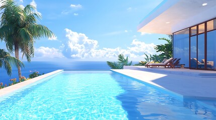 Wall Mural - luxurious oceanfront villa with infinity pool
