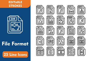 Wall Mural - 25 File Format Line Icons Design