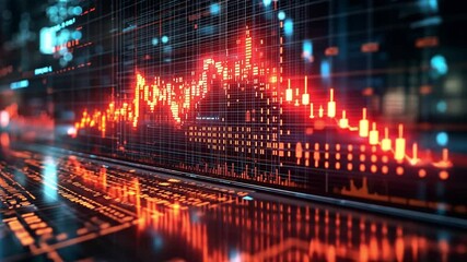 Poster - Dynamic stock market data visualization with vibrant colors and fluctuating charts at night