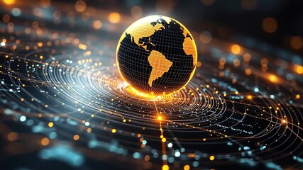 Poster - A detailed digital representation of the Earth surrounded by glowing circuits at night
