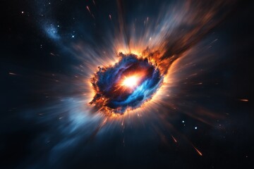 Wall Mural - Cosmic Explosion with Fiery Nebula and Energy Burst in Deep Space Digital Art