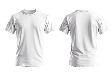 Wall Mural - Front and back view of a blank white T-shirt displayed on a white background. Minimalist concept for clothing design, template, or branding. Ai generative