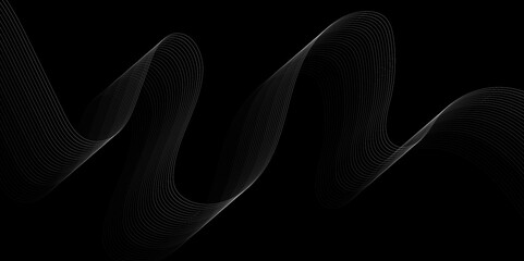 Abstract grey wave lines on transparent black background. abstract Curved wavy lines tech futuristic motion background technology line stripe isolated science digital flowing grey line.