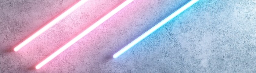 Poster - Vibrant neon lights in pink and blue cast a striking glow against a smooth matte concrete surface, creating an atmospheric and contemporary visual effect