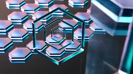 Aufkleber - A row of hexagonal shapes with a purple background. The hexagons are black and blue