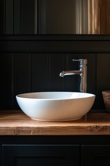 Wall Mural - White Bowl Sink on Wooden Counter