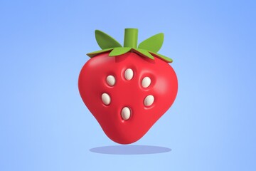 Poster - A stylized 3D rendering of a strawberry against a light blue background.