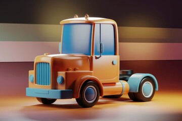 Poster - A cute, cartoonish orange and blue semi-truck model, rendered in 3D.