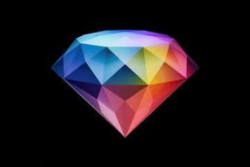 Poster - A vibrant, rainbow-colored, low-poly diamond gem, isolated on black.