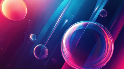 Wall Mural - Abstract Space Scene With Glowing Bubbles and Lines