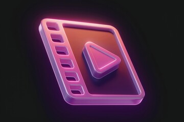 Aufkleber - A 3D rendered neon pink film reel icon with a play button, symbolizing video playback.