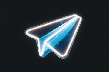 Aufkleber - Neon-lit paper airplane icon, futuristic design, digital art.
