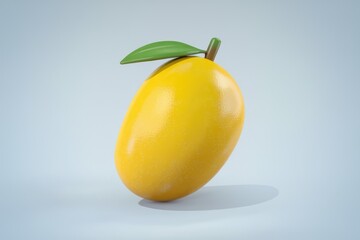 Poster - A single, ripe mango with a green leaf, digitally rendered in a minimalist style.