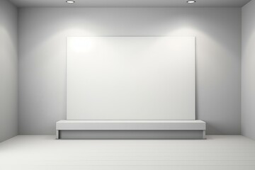 Poster - Contemporary art gallery with an empty frame illuminated by spotlights, creating a minimalist and modern space for showcasing artwork