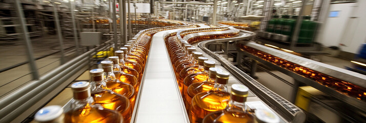 Poster - Bottling process in a distillery at midday