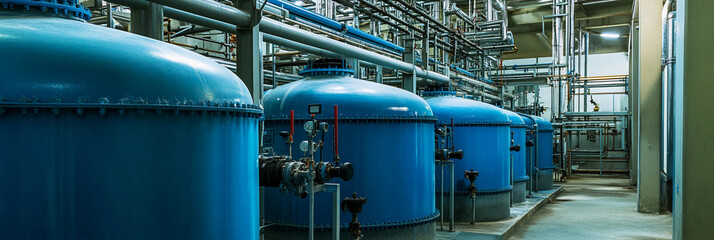Aufkleber - Industrial water treatment facility with large blue tanks