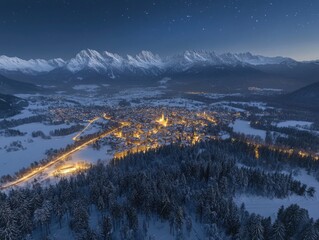 Wall Mural - Mountain town at night