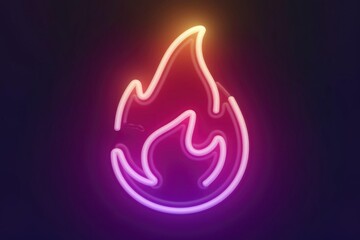 Poster - Neon flame icon, vibrant purple and orange glow, digital art.