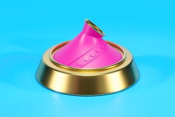 Poster - A vibrant pink decorative item sits on a golden circular base, a striking 3D render.