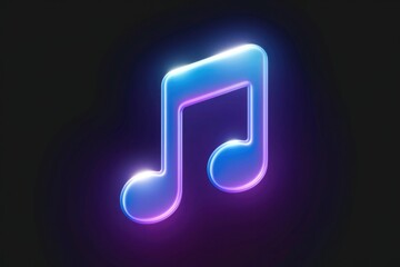 Poster - Glowing neon musical note symbol, vibrant blue and purple, dark background.