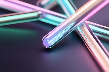 Poster - Bright, vivid laser beams crisscross in a dark environment, illuminating with multiple colors. The dynamic interplay of light creates an energetic and captivating atmosphere