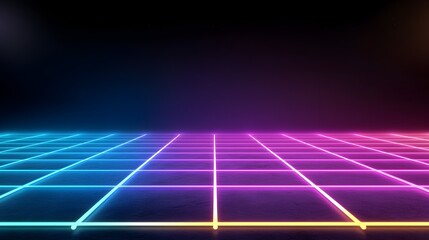 Poster - vibrant neon grid: glowing lines intersect on a dark, textured surface, creating a futuristic, synth