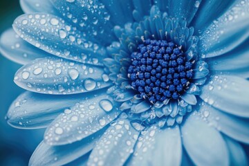 Wall Mural - Blue flower with water droplets