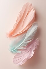 Poster - Delicate abstract forms resembling feathers are displayed in soft pastel colors, creating an elegant visual composition on a light background. The gentle hues blend seamlessly