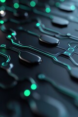 Poster - Illuminated circuit patterns intertwine on a dark surface, showcasing glowing lines and shapes. The intricate design highlights technology's aesthetic with vibrant green accents